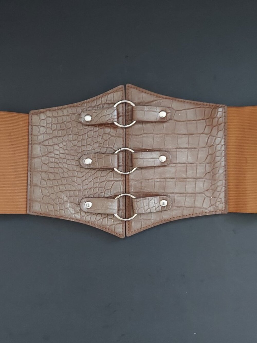 Retro Women PU Leather Button Snap Waist Belt Wide Elastic Corset Belt Brown